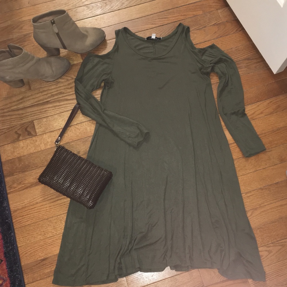 Olive cold shoulder dress